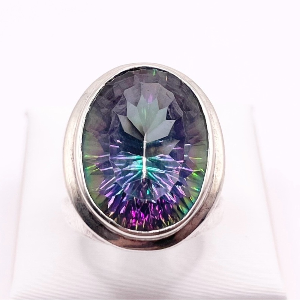 Size 7 Large Mystic Topaz 925 Sterling Silver Ring